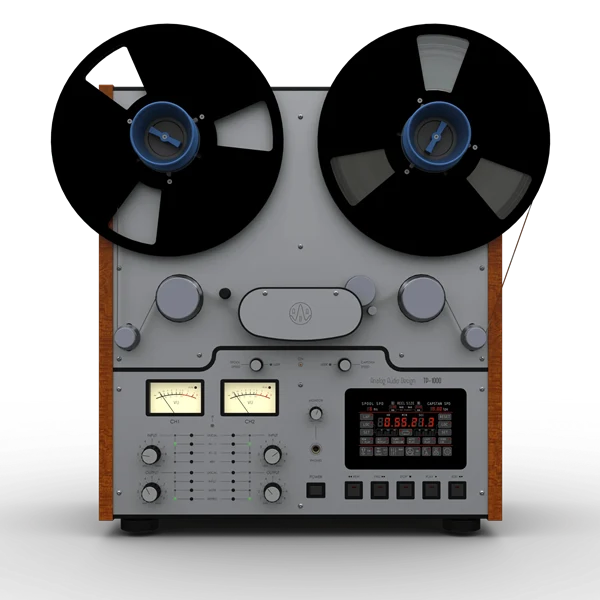 Analog Audio Design open-reel tape recorder front view with dual reels